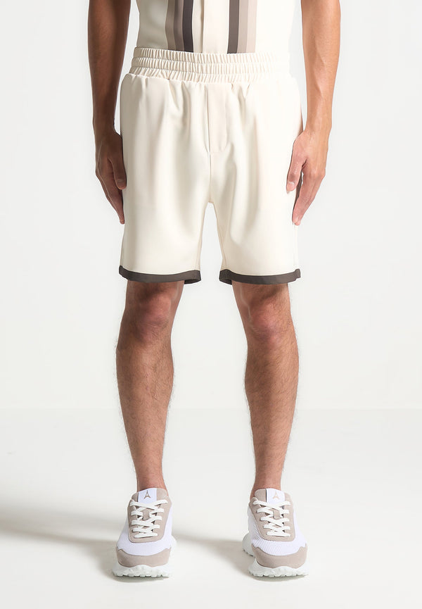 Raoul - Contrast Border Shorts - Cream/Brown