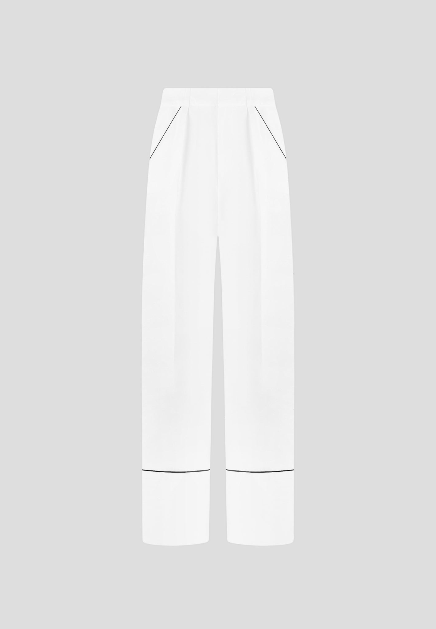 Mina - Contrast Piped Pleated Pants - White/Black