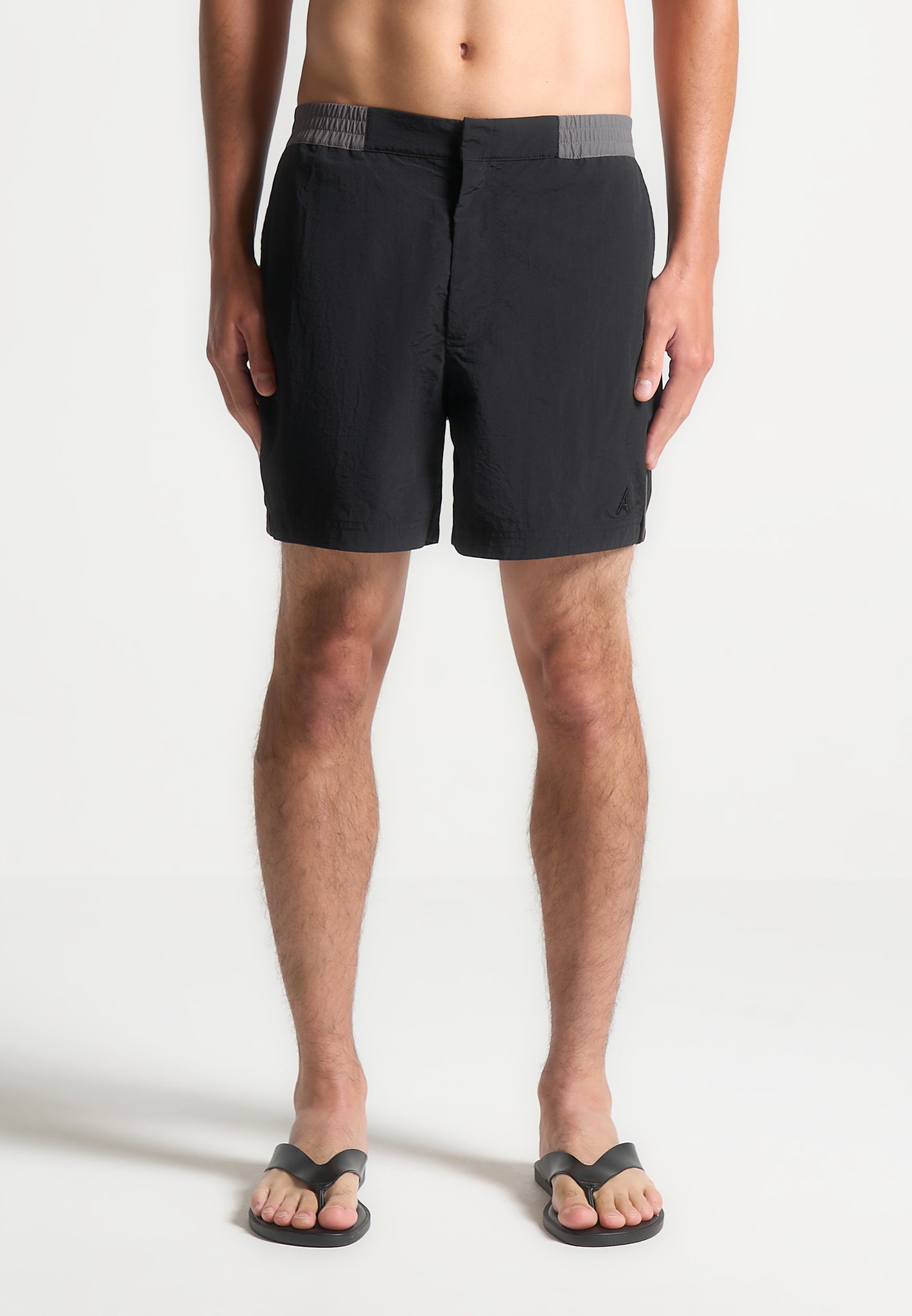 contrast-waistband-swim-shorts-black-grey