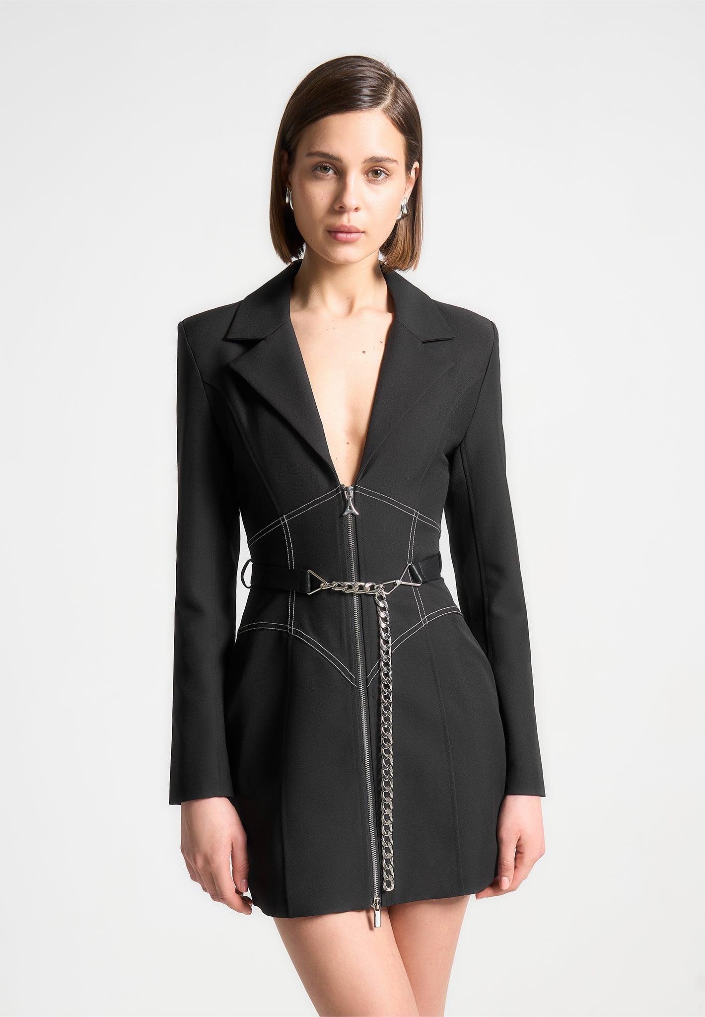 Corset Blazer Dress with Chain - Black 