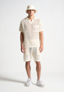 Crochet Knit Polo Shirt  - Cream