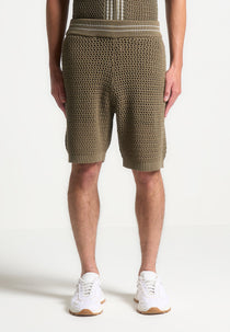 Crochet Knit Stripe Shorts - Khaki