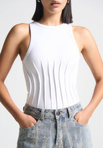 Contour Pleated Racer Bodysuit - White