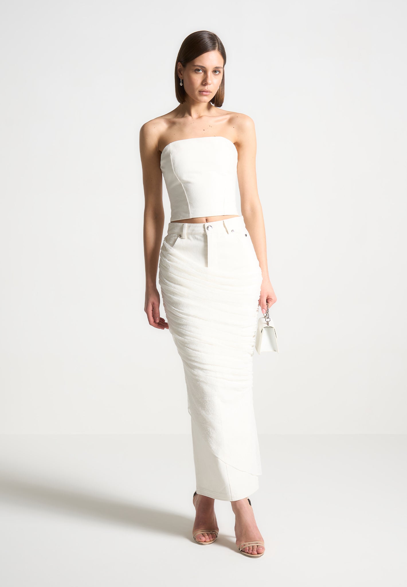 Denim Bandeau Corset Top - Off White