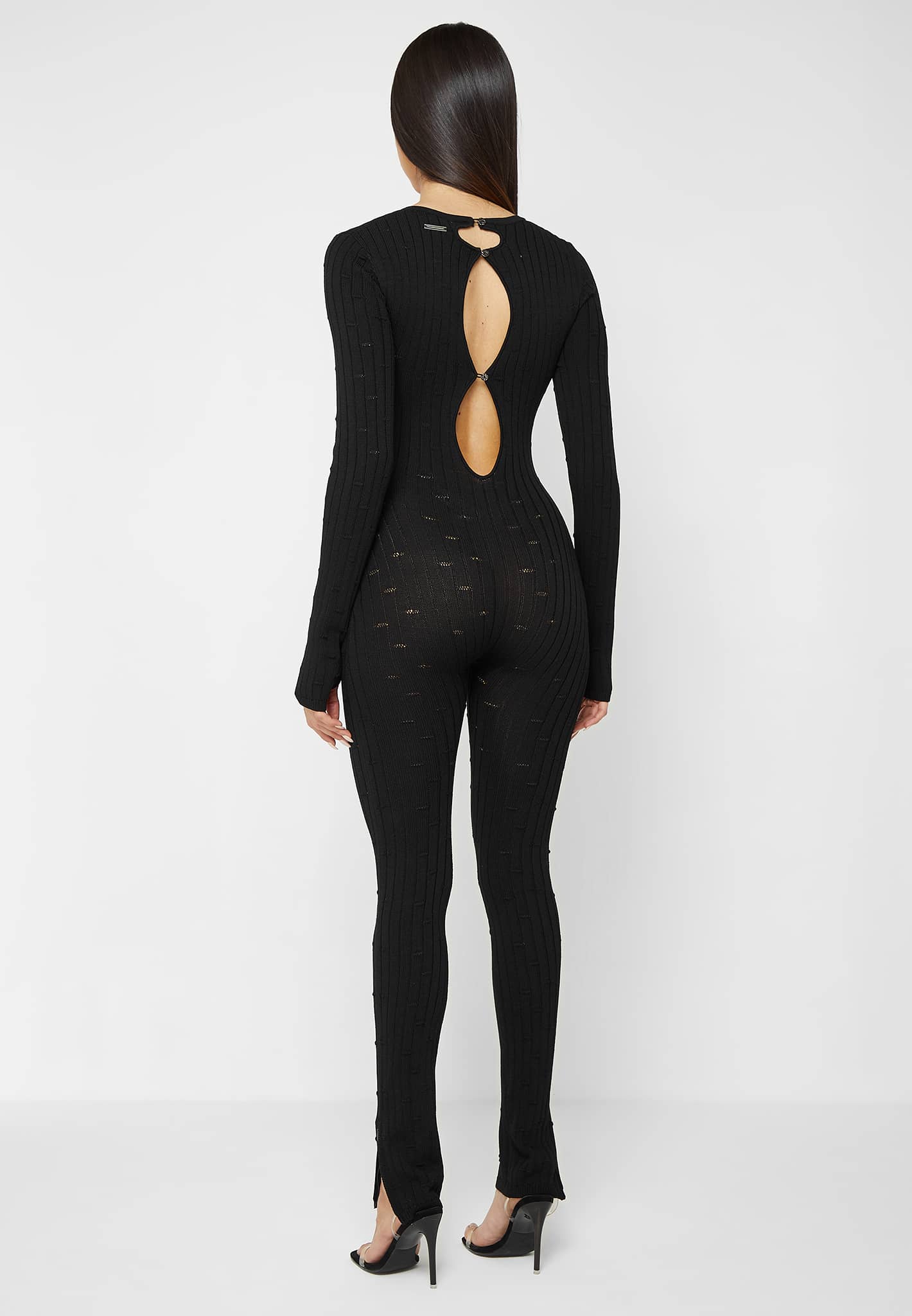Knitted Backless Jumpsuit - Black
