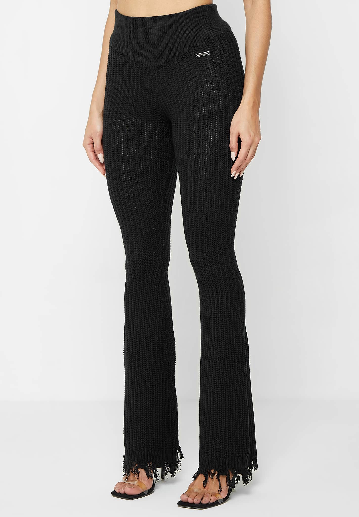 distressed-knitted-fit-and-flare-trousers-black
