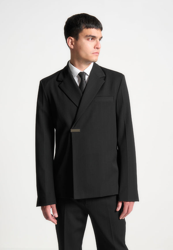 Gaston - Double Breasted Pinstripe Suit Jacket - Black