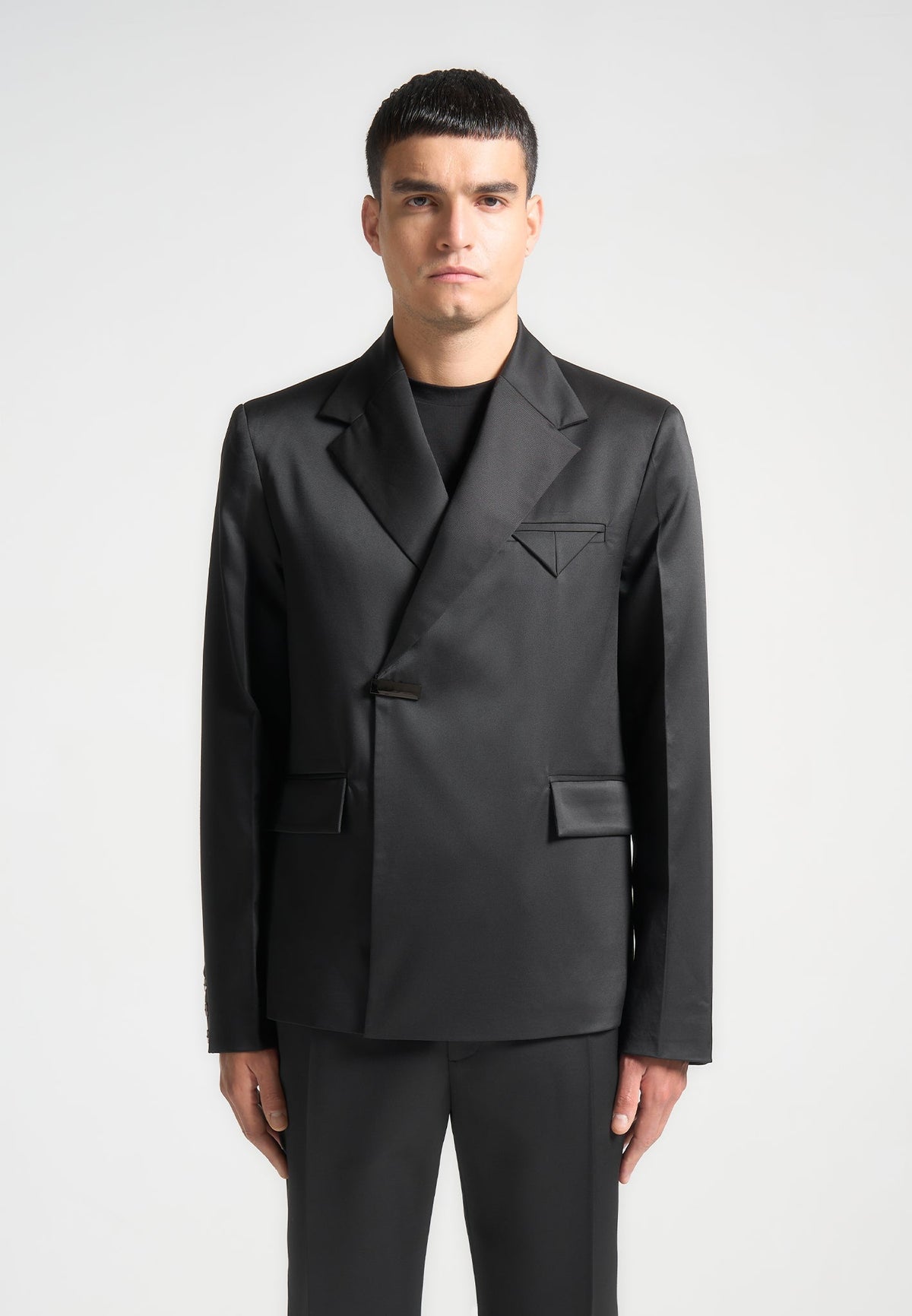 Gaston - Double Breasted Satin Suit Blazer - Black