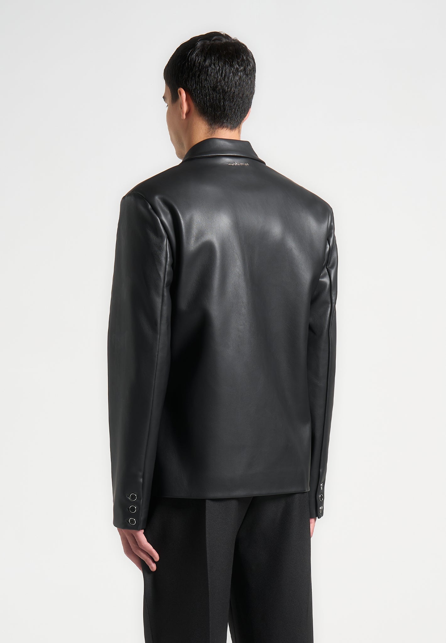 Didier - Double Breasted Leather Suit Jacket - Black