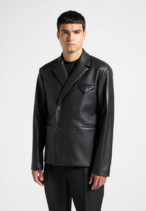 Didier - Double Breasted Leather Suit Jacket - Black