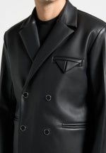 Didier - Double Breasted Leather Suit Jacket - Black