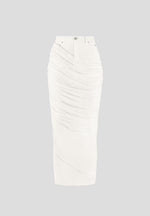 Draped Mesh Denim Maxi Skirt - Off White