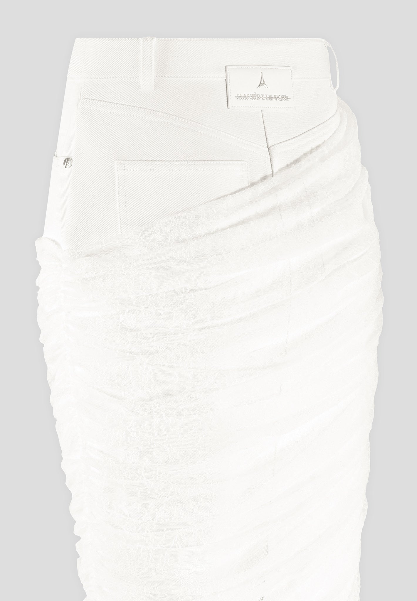 Draped Mesh Denim Maxi Skirt - Off White