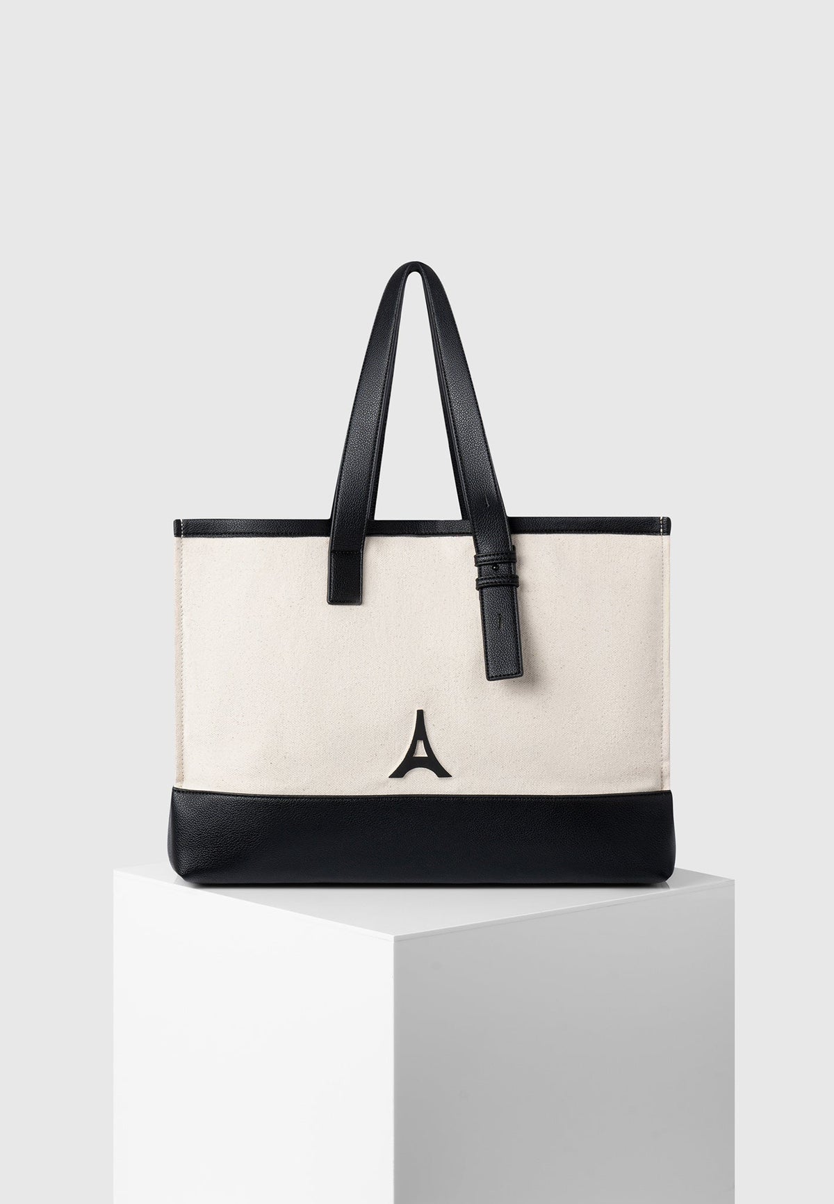 Romane - Eiffel Detail Canvas Tote Bag - Beige/Black