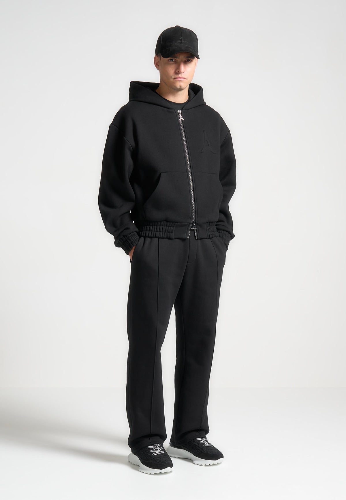 JS006 - Embossed Zip Hoodie - Black