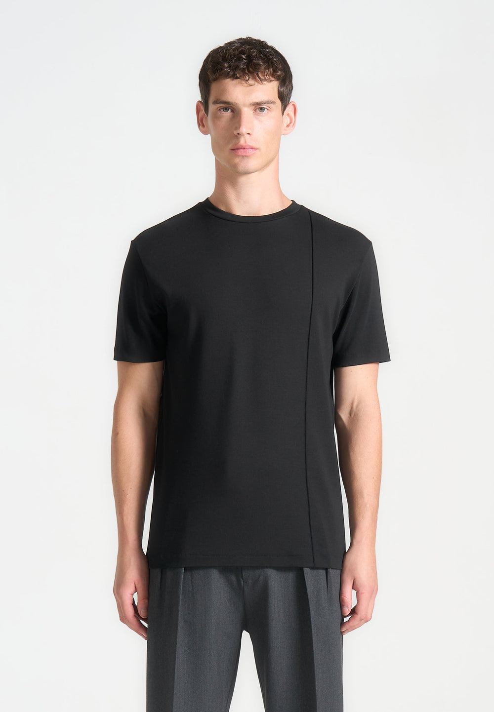 Éternel Regular Fit Cotton T-Shirt with Pintuck - Black