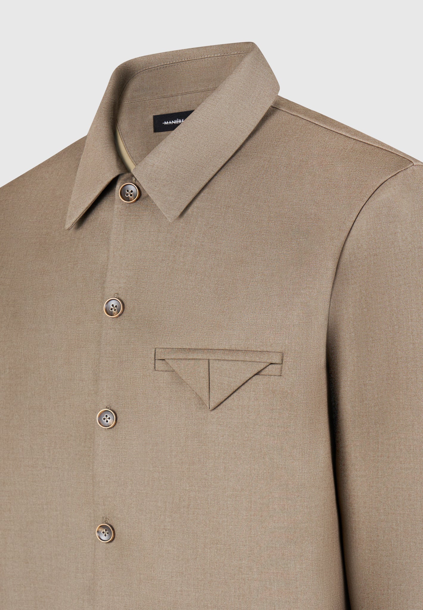 Leo - Hatched Tailored Long Sleeve Overshirt - Khaki