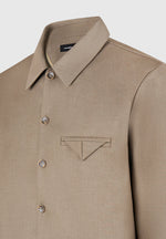 Leo - Hatched Tailored Long Sleeve Overshirt - Khaki