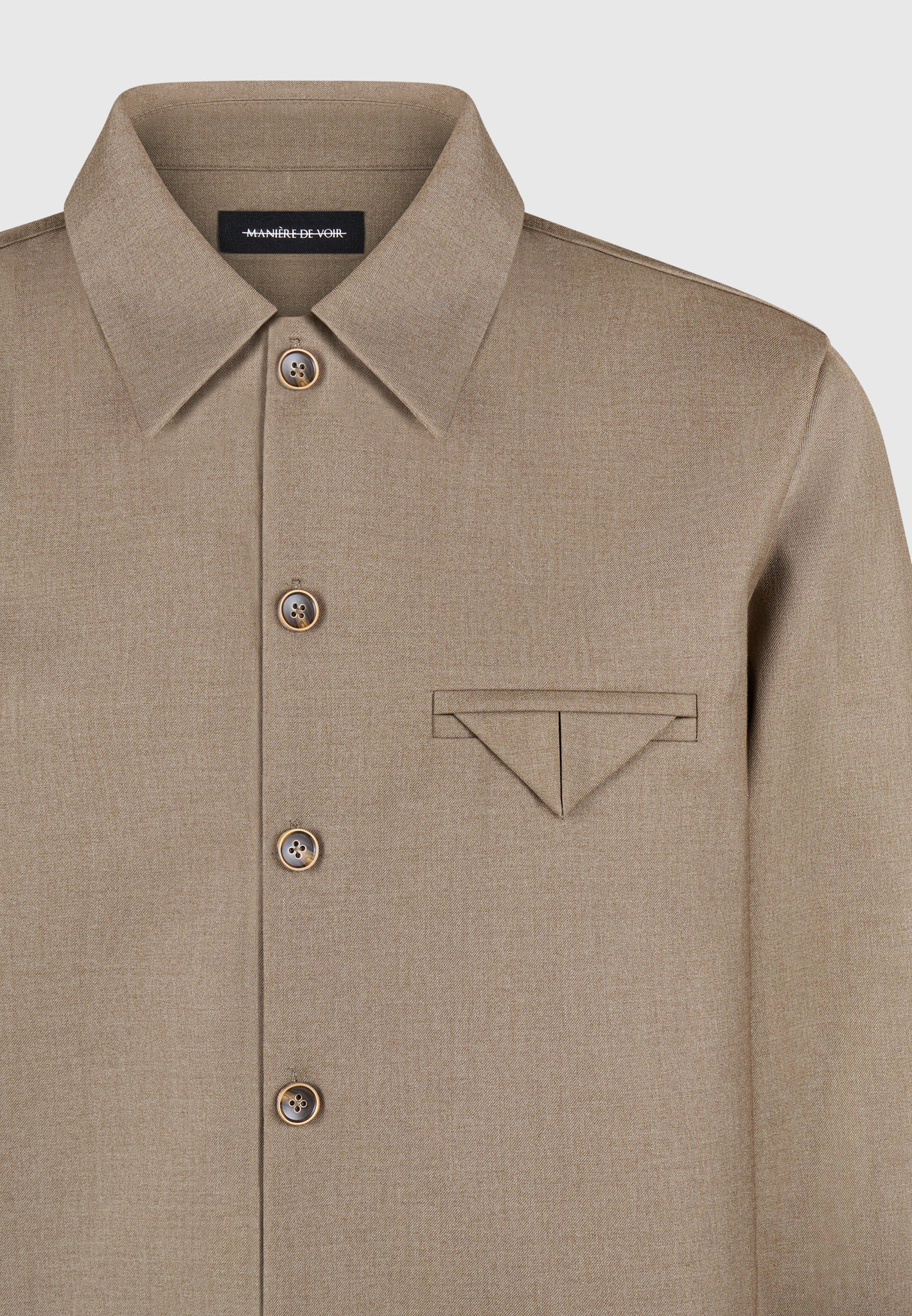 Leo - Hatched Tailored Long Sleeve Overshirt - Khaki