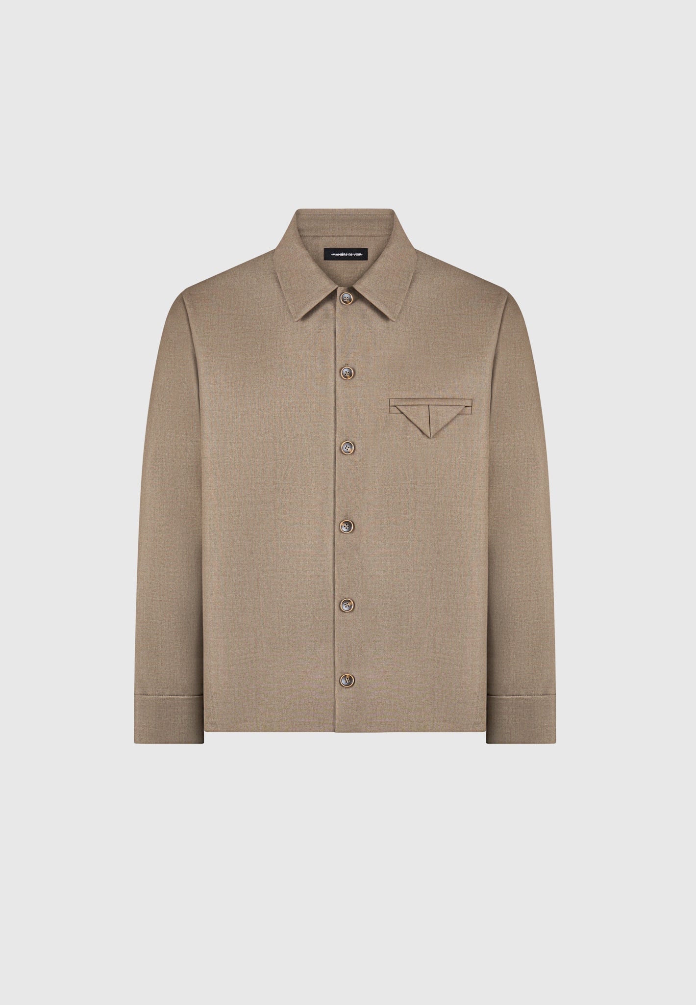 Leo - Hatched Tailored Long Sleeve Overshirt - Khaki