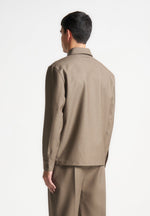 Leo - Hatched Tailored Long Sleeve Overshirt - Khaki