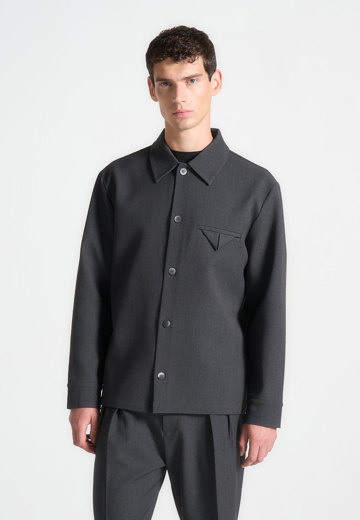 L⁠eo - Hatched Tailored Overshirt - Grey