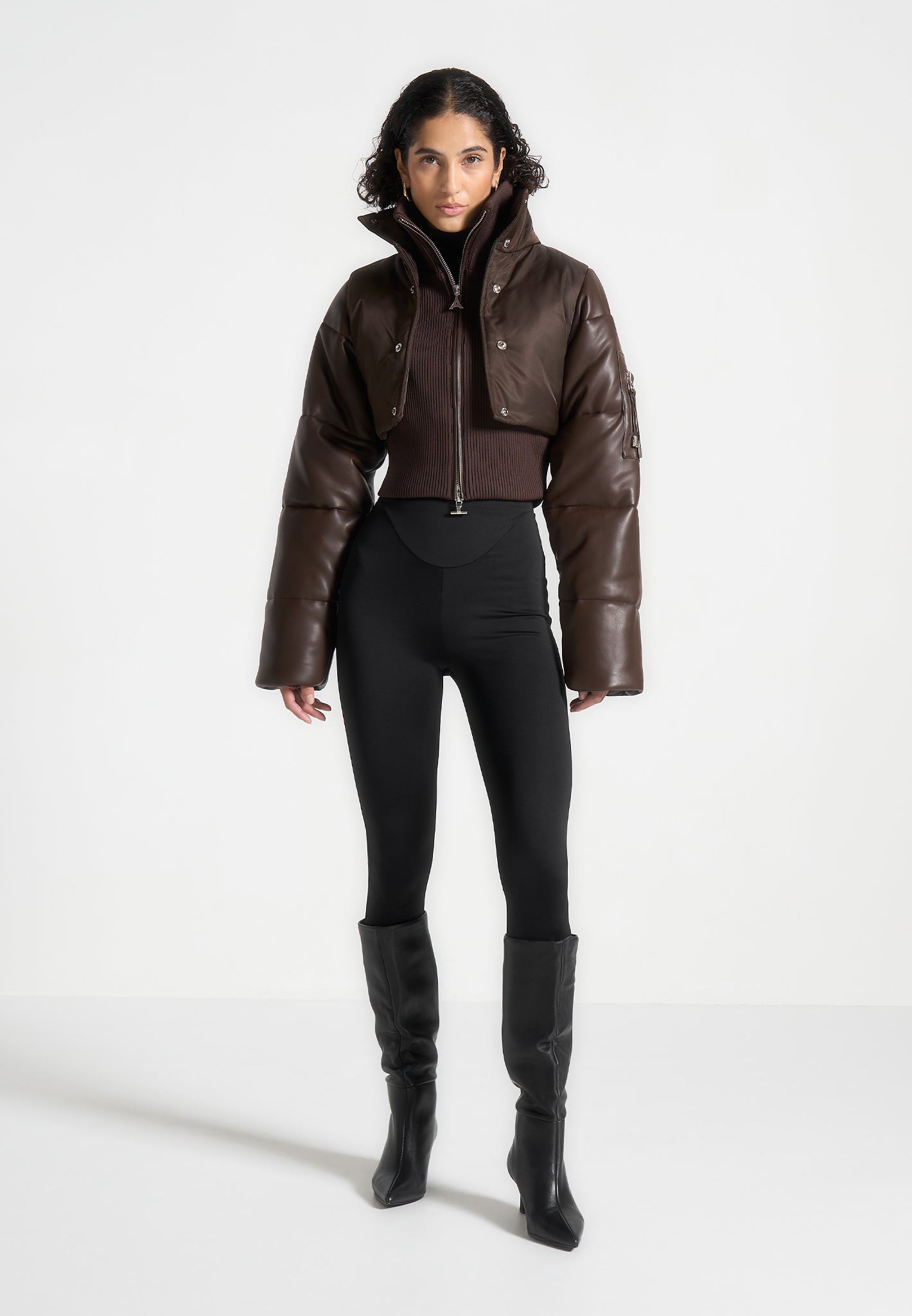 leather-and-nylon-layered-puffer-jacket-brown