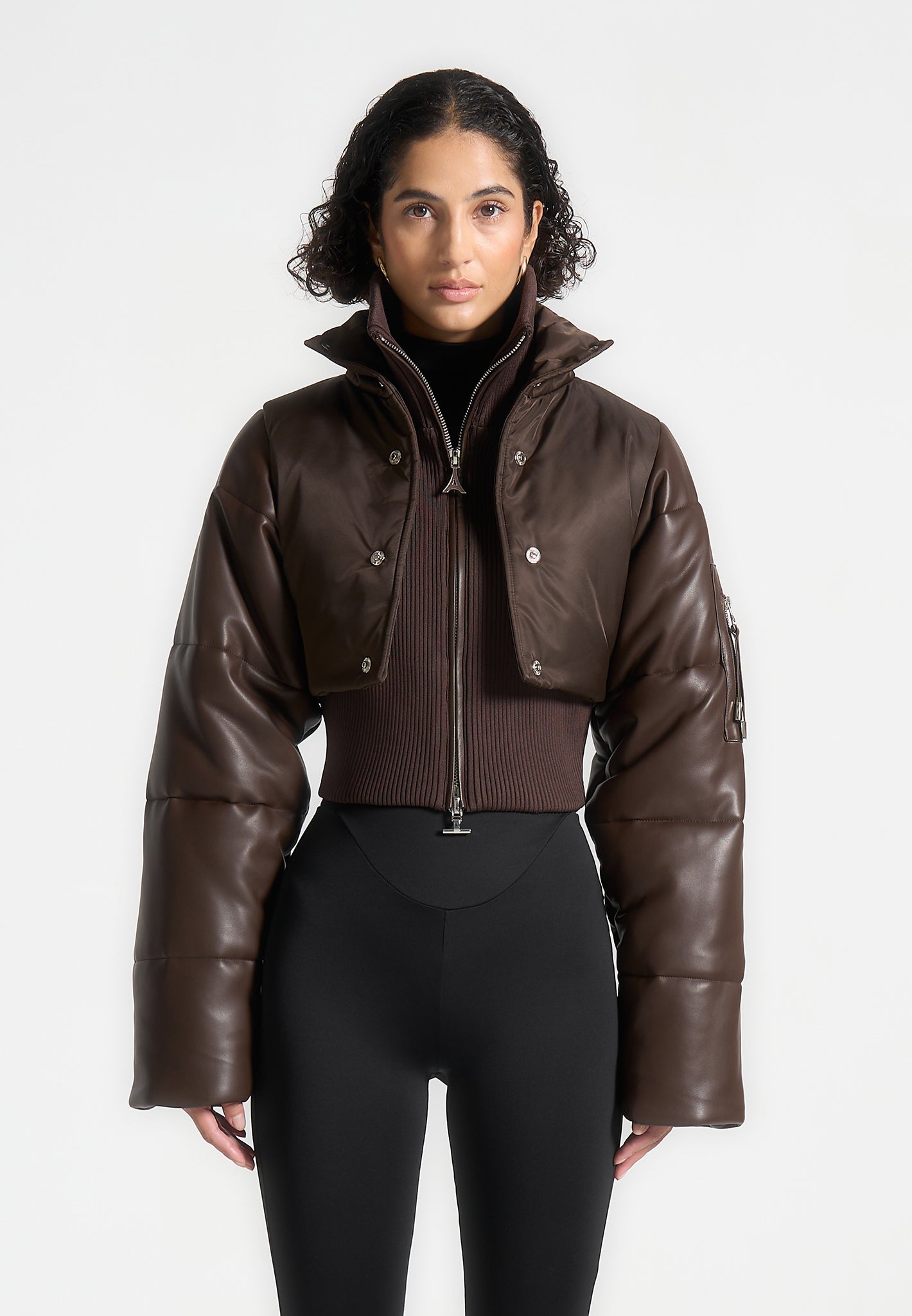 leather-and-nylon-layered-puffer-jacket-brown