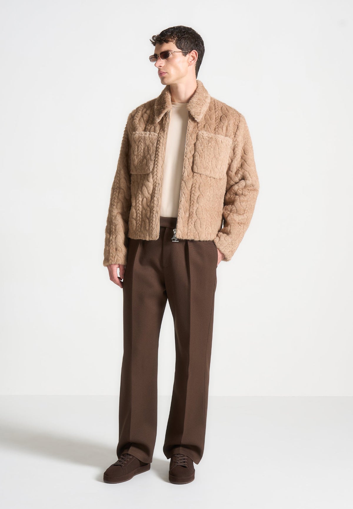 David - Plush Cable Embossed Jacket - Taupe