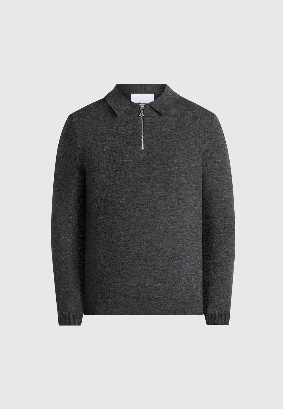 Gilles - Merino Wool Long Sleeve Polo Top With Zip - Marl Grey