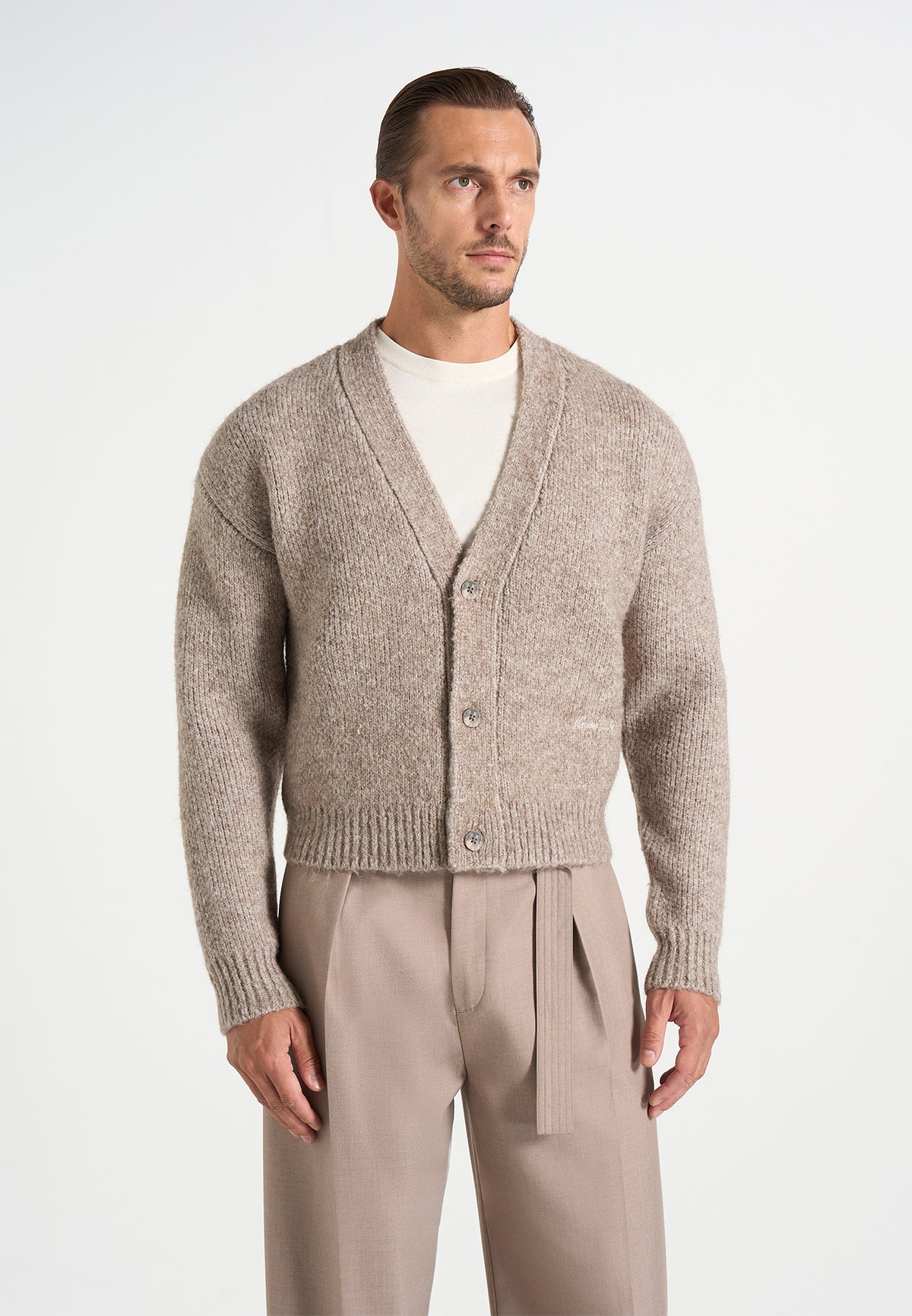 Charlie - Brushed Wool-Blend Knit Signature Cardigan - Taupe