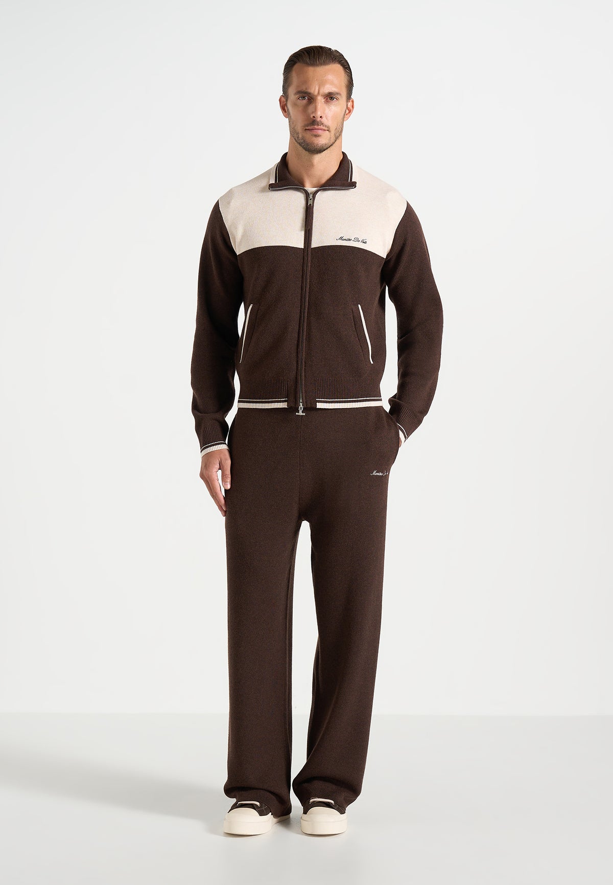 Mathieu - Colour Block Signature Knit Jacket - Brown / Cream
