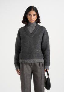 Jacques - Double Layer Wool-Blend V-Neck Knit Jumper - Charcoal