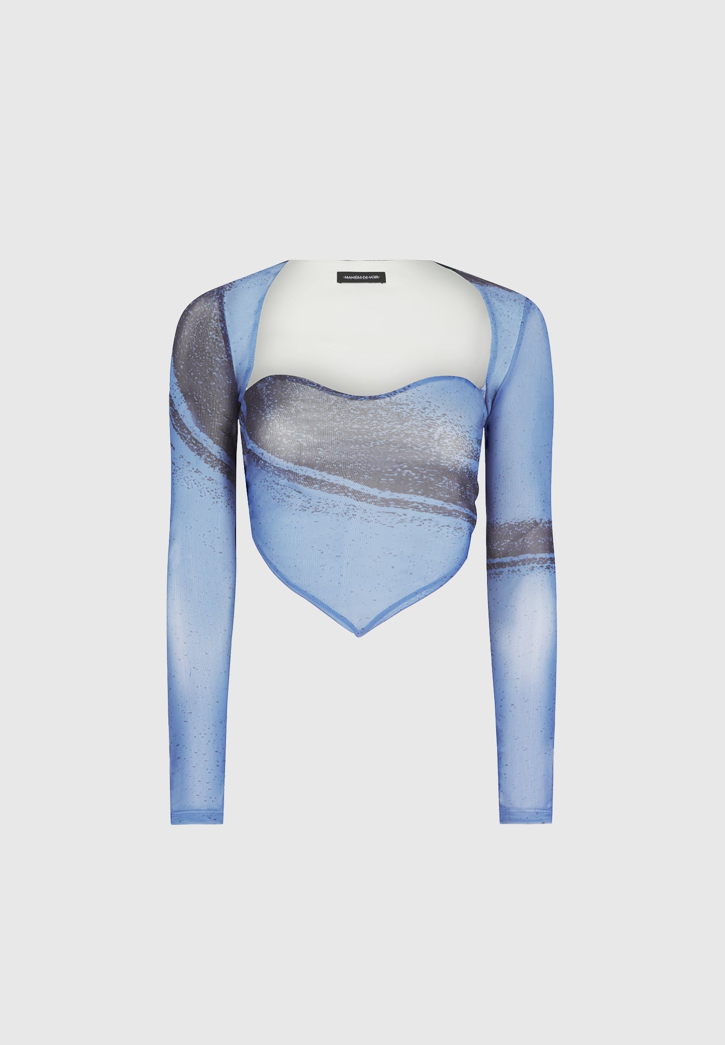 Mesh Printed Top with Sleeve Overlay - Blue