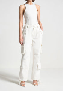 Mid Rise Cargo Pants - White