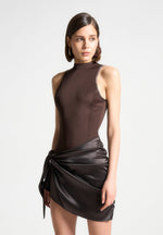 neoprene-and-satin-wrap-bodycon-dress-brown