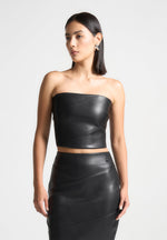 Evie - Bandeau Leather Corset Top - Black