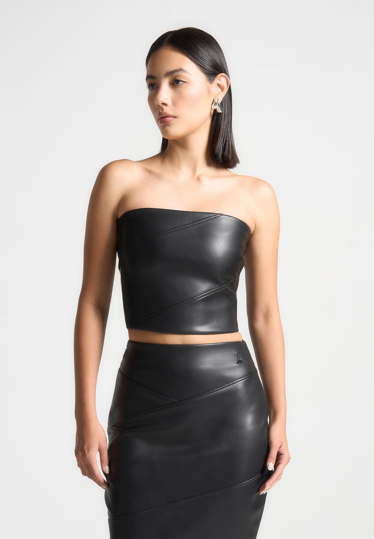 Evie - Bandeau Leather Corset Top - Black