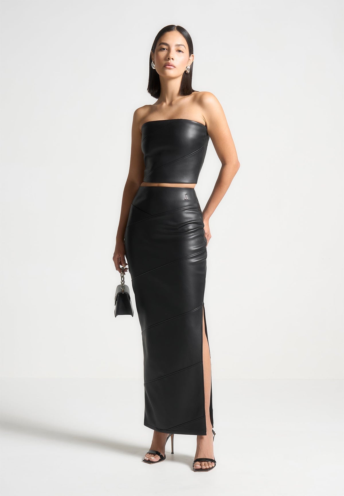 Evie - Bandeau Leather Corset Top - Black