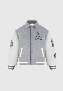 Oscar - Mona Lisa Wool Blend Varsity Jacket - Grey