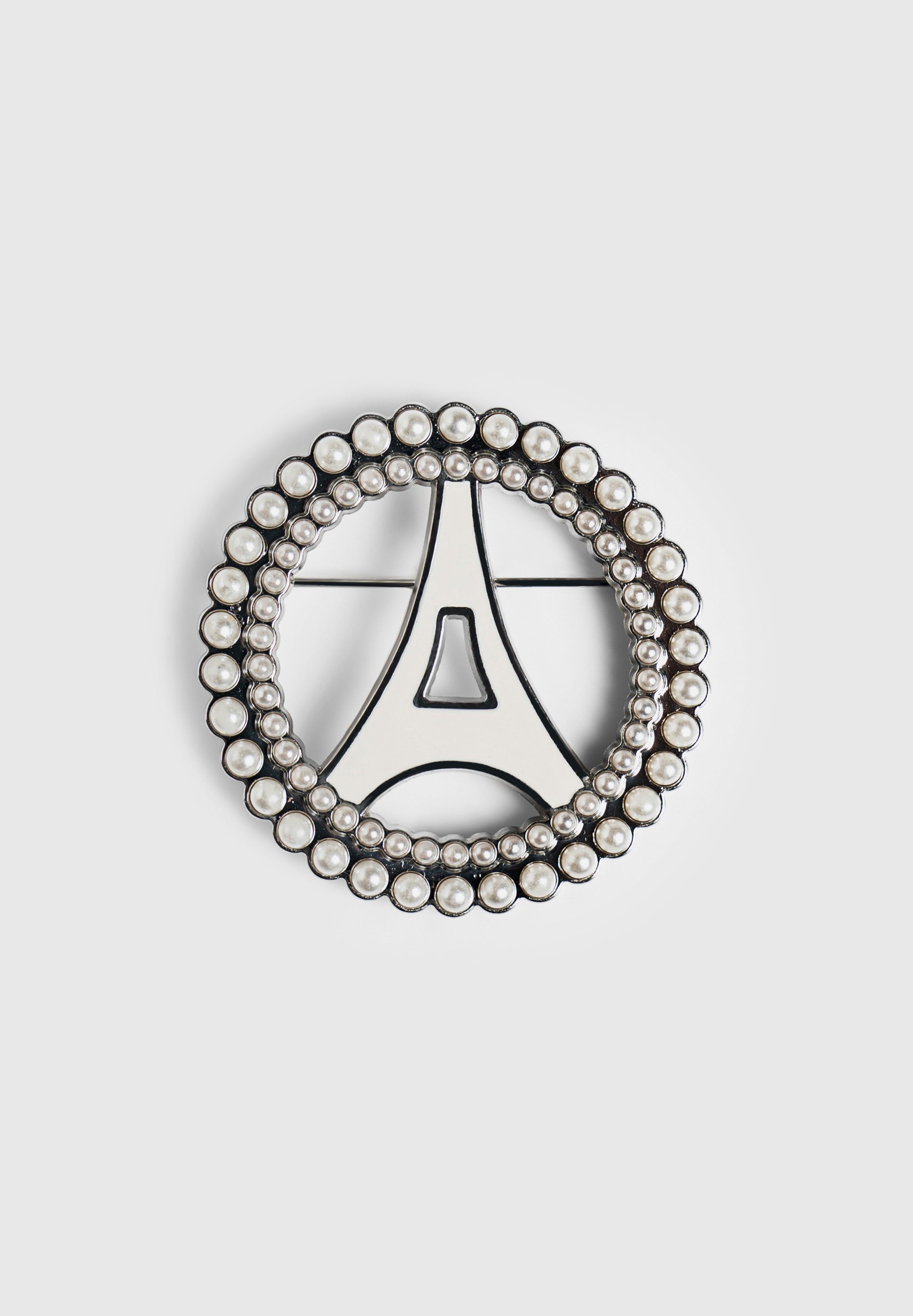 Pearl Embellished Eiffel Brooch - Silver