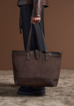 Nicolas - Suede & Pebbled Leather Whipstitch Tote Bag - Brown
