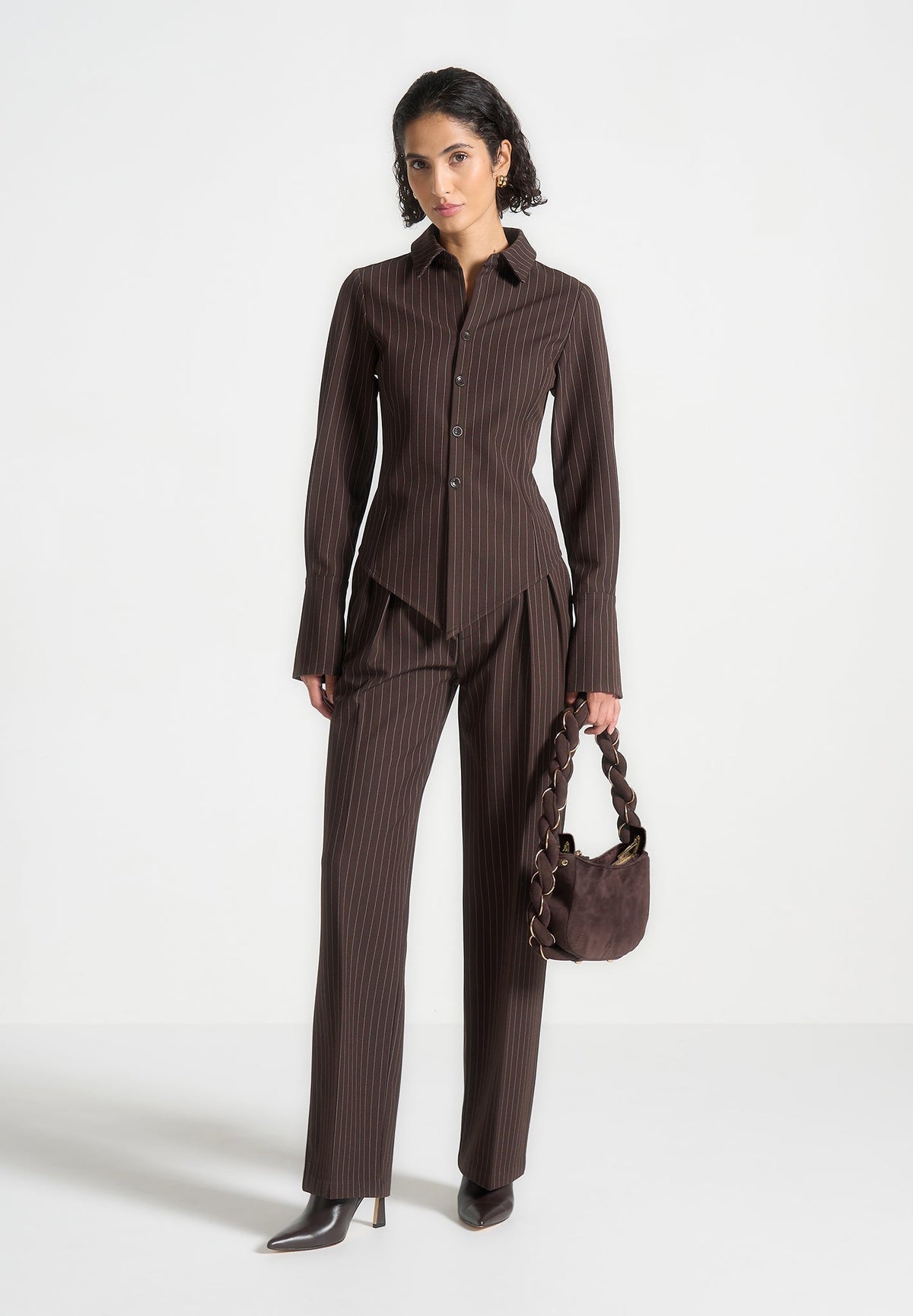 Sonia - Pinstripe Angled Shirt - Brown
