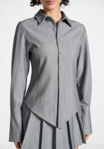 Sonia - Pinstripe Angled Shirt - Grey