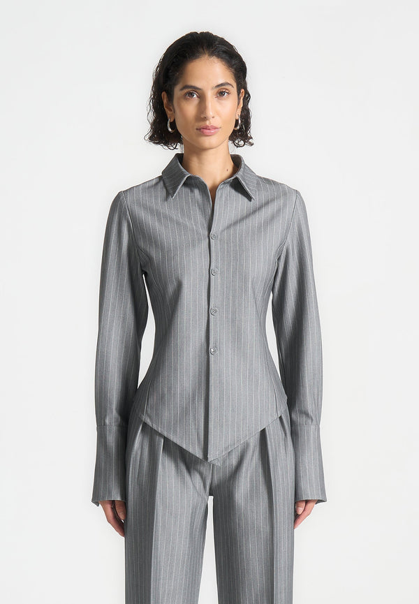Sonia - Pinstripe Angled Shirt - Grey