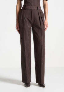 Julie - Pinstripe Twin Pleat Tailored Trousers - Brown