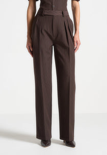 Julie - Pinstripe Twin Pleat Tailored Pants - Brown