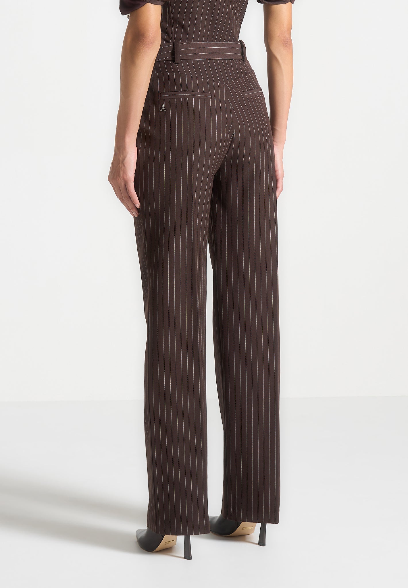 Julie - Pinstripe Twin Pleat Tailored Trousers - Brown
