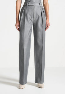 Julie - Pinstripe Twin Pleat Tailored Pants - Grey