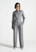 Julie - Pinstripe Twin Pleat Tailored Trousers - Grey